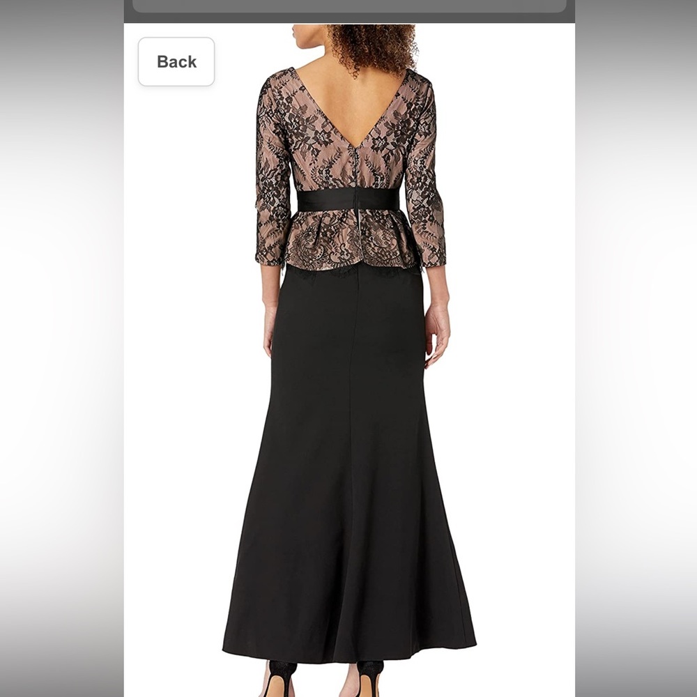 JS collections V-Neck lace peplum 3/4 sleeves long Gown - Picture 3 of 10